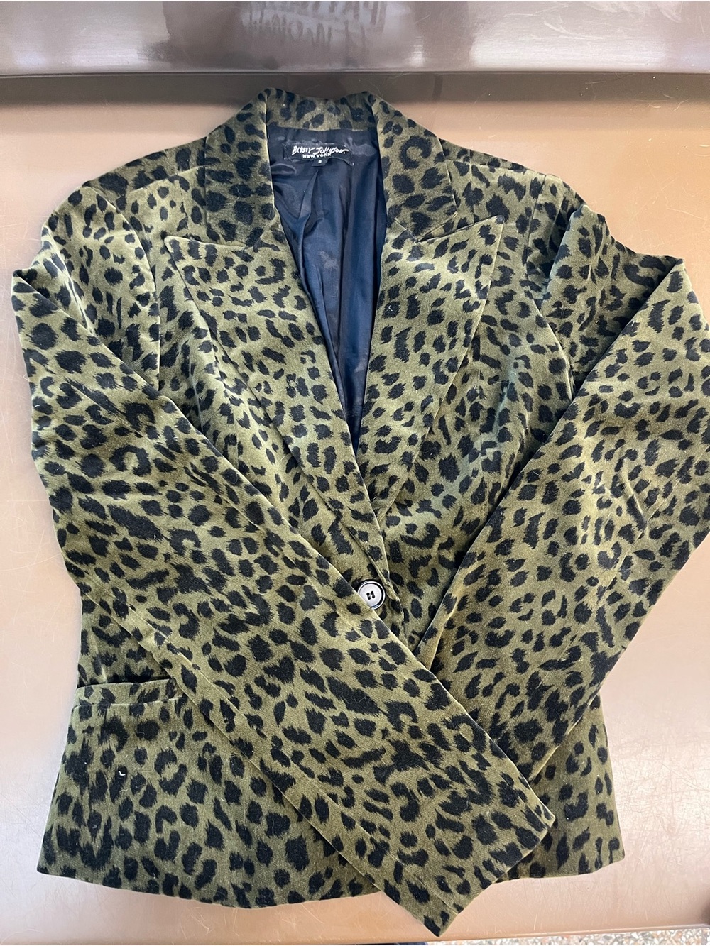 Betsey Johnson Olive Green Leopard Print Blazer